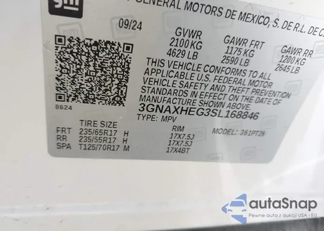 2025 Chevrolet Equinox Fwd Lt из США, поврежденный, VIN 3GNAXHEG3SL168846